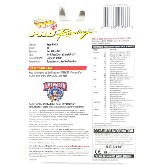 Team Hot Wheels Pro Racing 1998 Trading Paint KYLE PETTY #44 Car, New, See Pics! - Picture 5 of 5